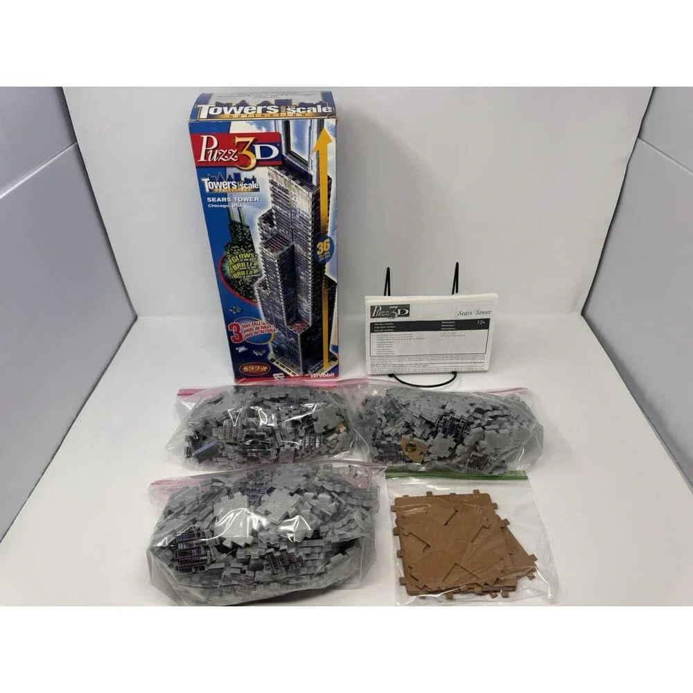 Wrebbit Puzz 3D Sears Tower Chicago 532 Pc Complete w/ Box Manual